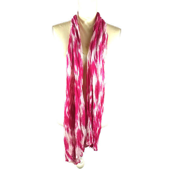 Scarf Rectangle 68" X 15" Fuchsia Pink White Tie Dye Look Vibrant Candy Stripe - Picture 6 of 7
